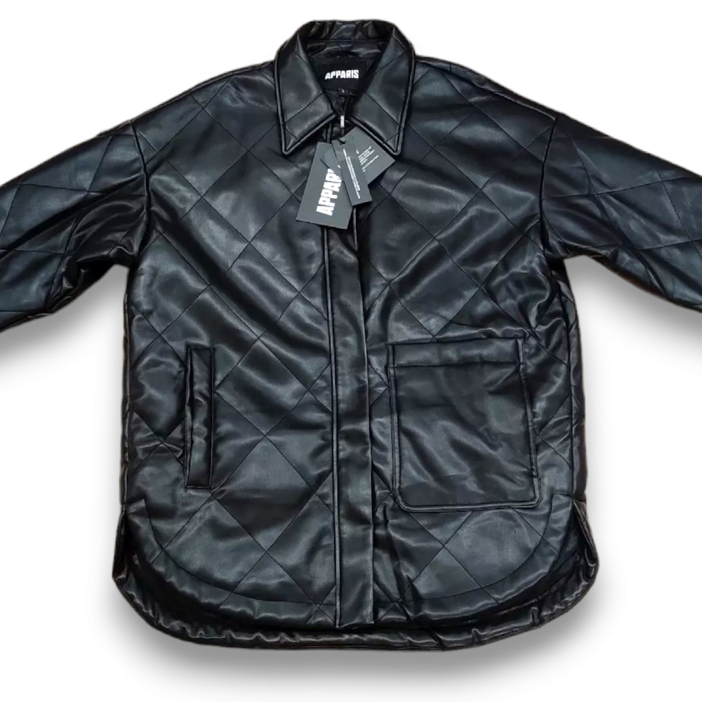 $314 NEW Apparis Stevie Vegan Faux Leather Jacket Quilted Black Full Zip Large